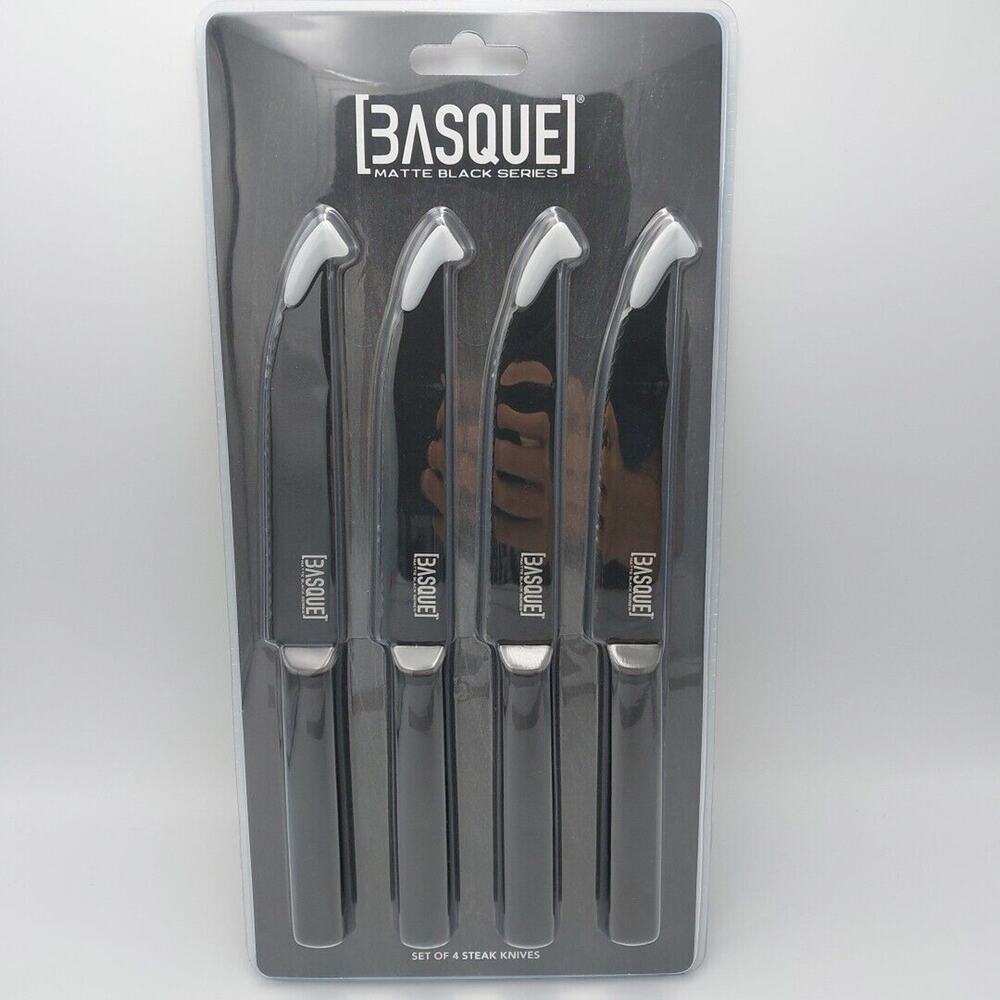 Basque Matte Black Series‎ Steak Knives. Set Of 4. New In Package.